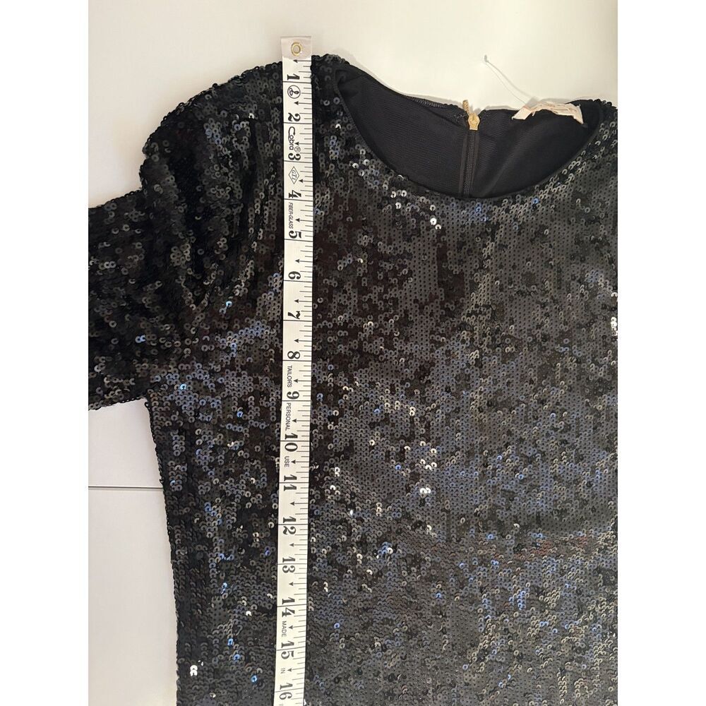 Tory Burch Black Sequin Long Sleeve Top Sparkly Party Evening Blouse - Picture 4 of 6